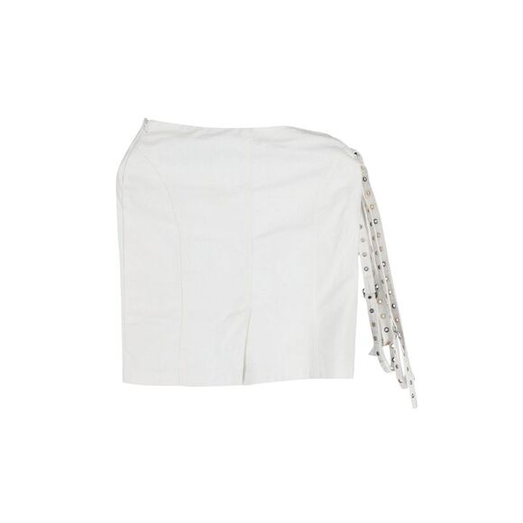 Versace Eyelet Detail Belted Mini Skirt in Ecru Cotton